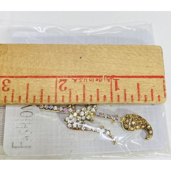Crystal Witch Pin‎ Broom Rhinestone  Black Clear Brooch Pin Gold Tone NEW - Picture 6 of 8